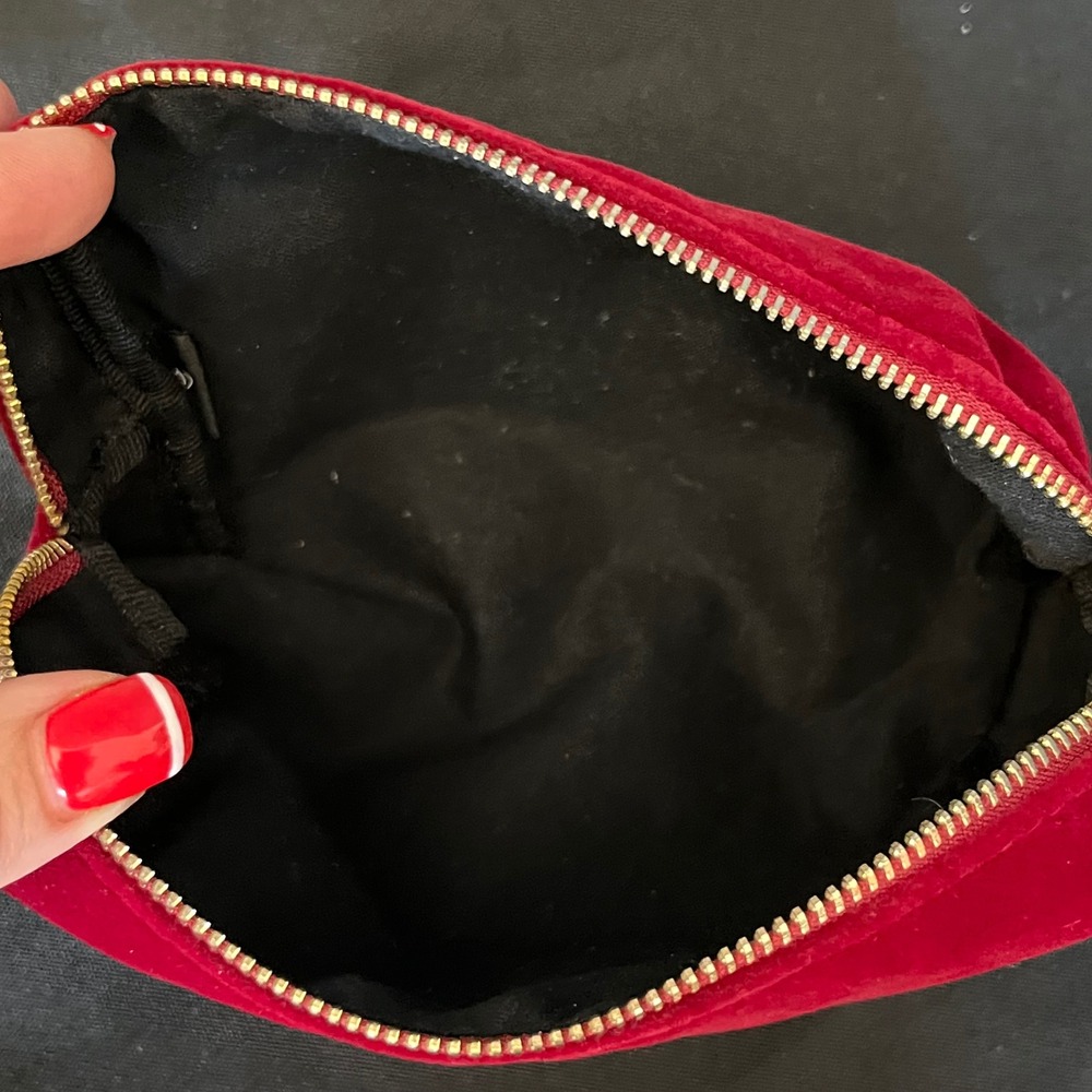 Lisa Eldridge Luxury Velour Cosmetic Bag Red Gold Logo Zipper‎ Pouch - Picture 7 of 8